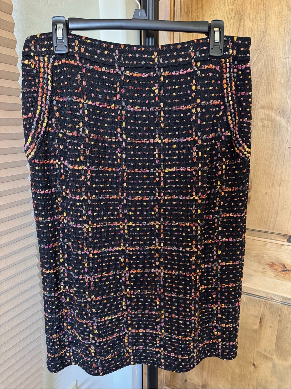 St. John Black Tweed Pencil Skirt with Pink & Yellow Speckle